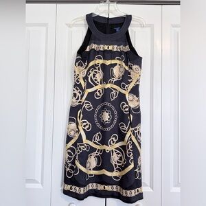 J. McLaughlin black and gold chains silk lined sleeveless dress
